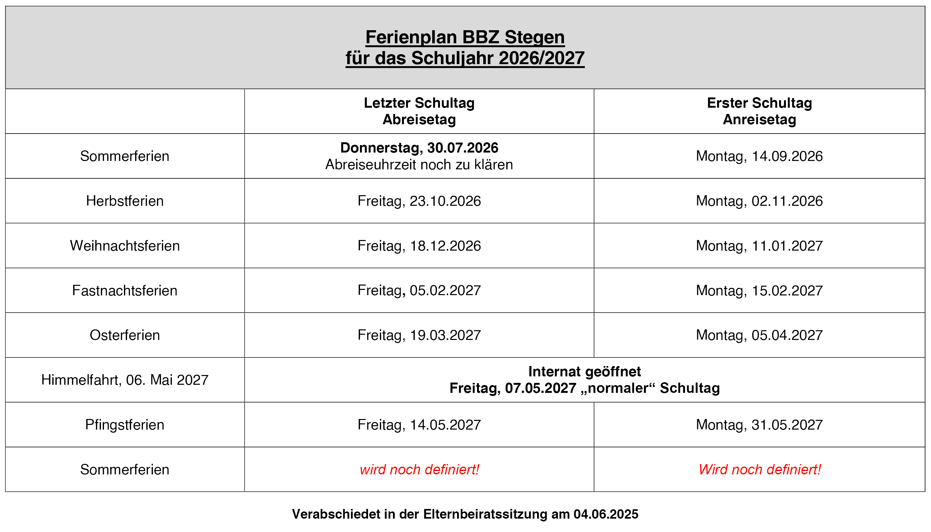 Tabellenversion Ferienplan 2026 2027 BBZ Stegen